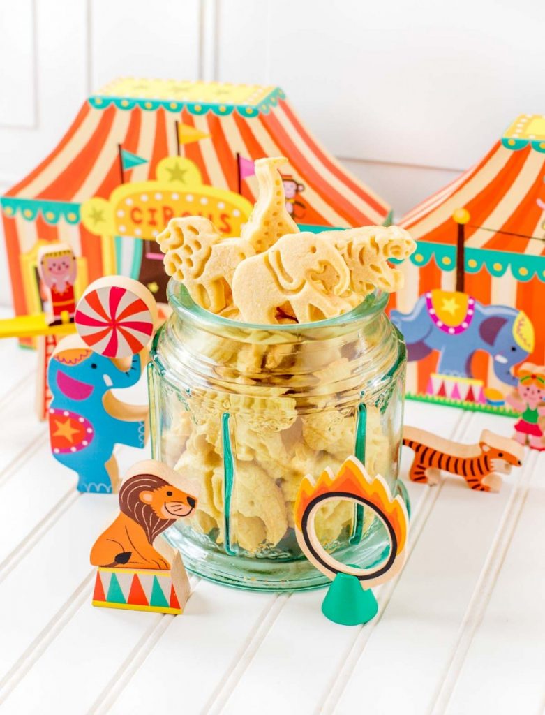a glass jar of finished homemade animal crackers
