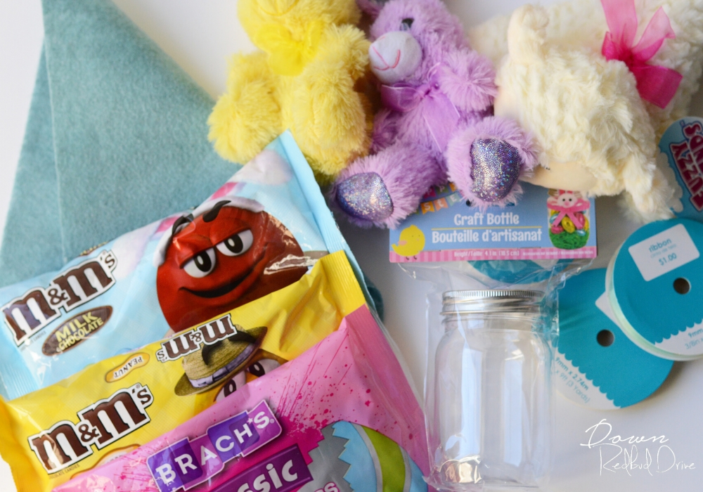 supplies for making easter candy jars