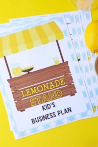 printable multi page kids lemonade stand business plan on bright yellow background