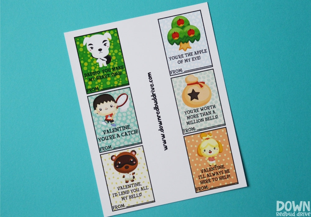 The free Animal Crossing valentines printed out.