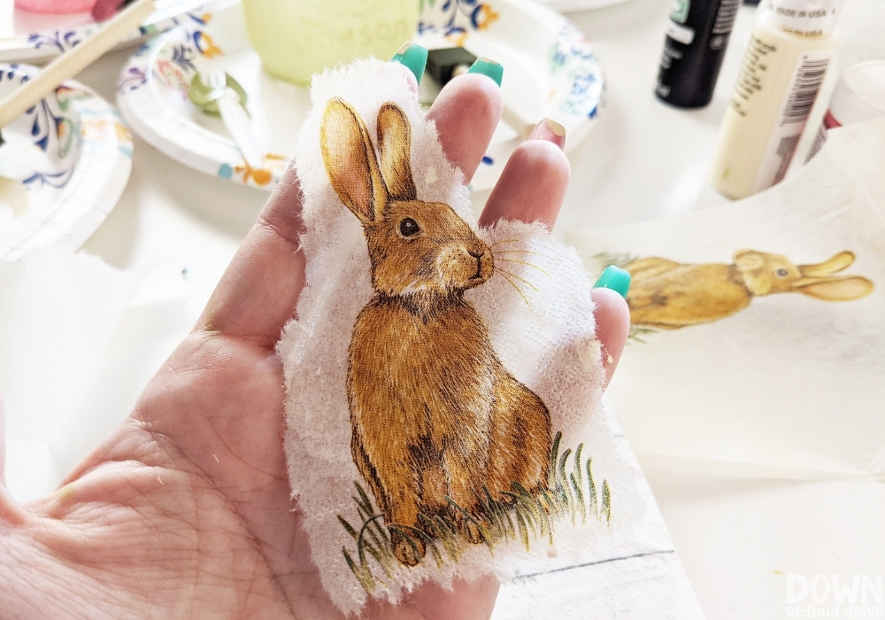 Close up of the cut out bunny napkin for the DIY Easter Napkin Jars.