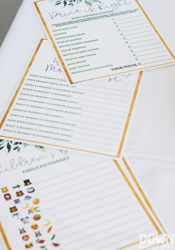 The printable games for the DIY Greenery Baby Shower.