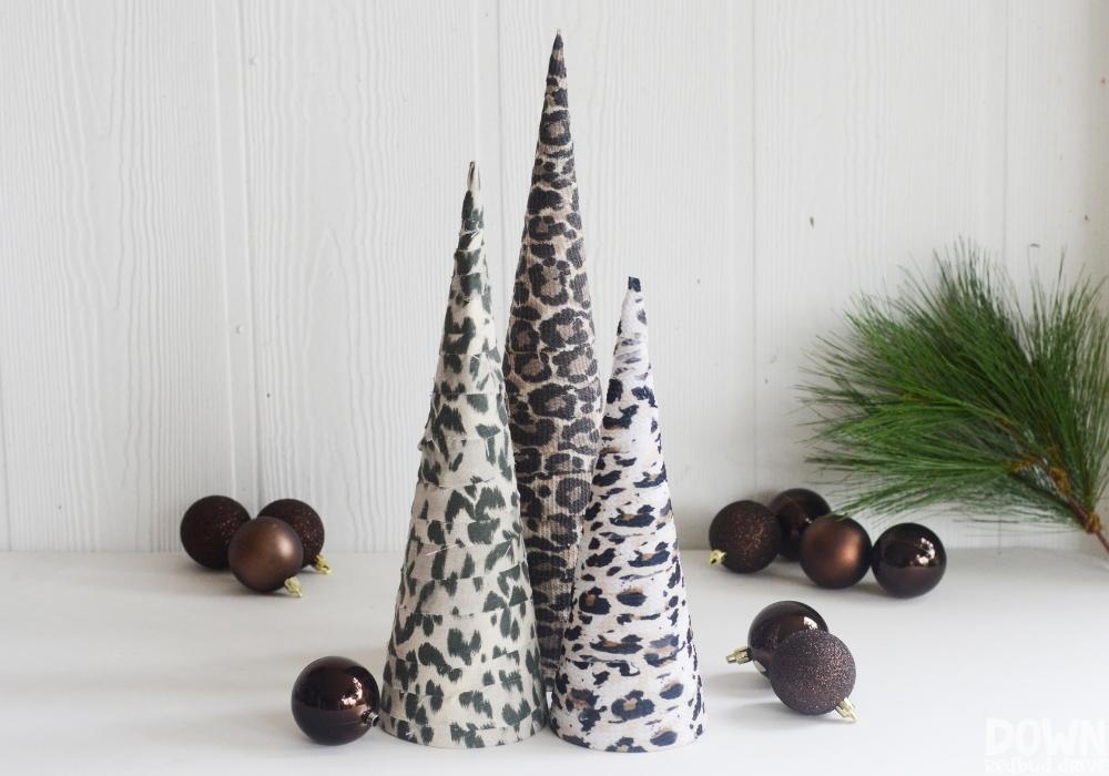 Closeup of the finished DIY Leopard Christmas Trees.