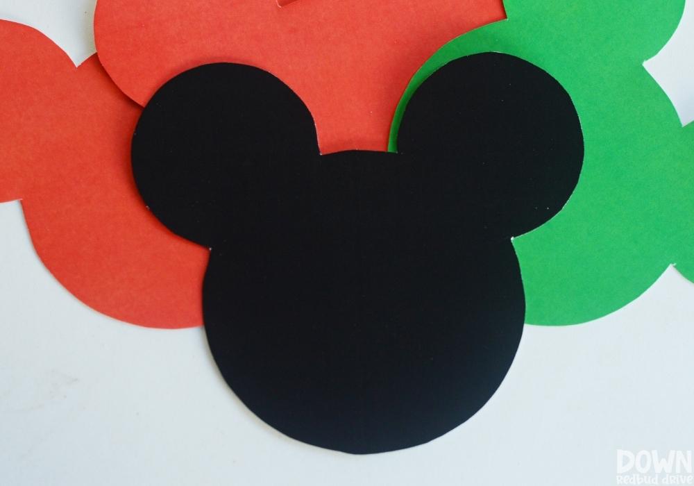 Close up of the cut out printables for the Mickey Christmas pops.