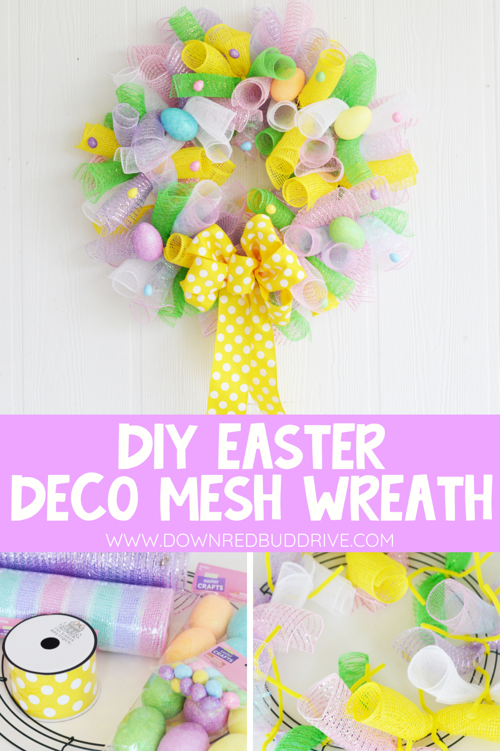 DIY Easter deco mesh wreath pin 1 - Down Redbud Drive