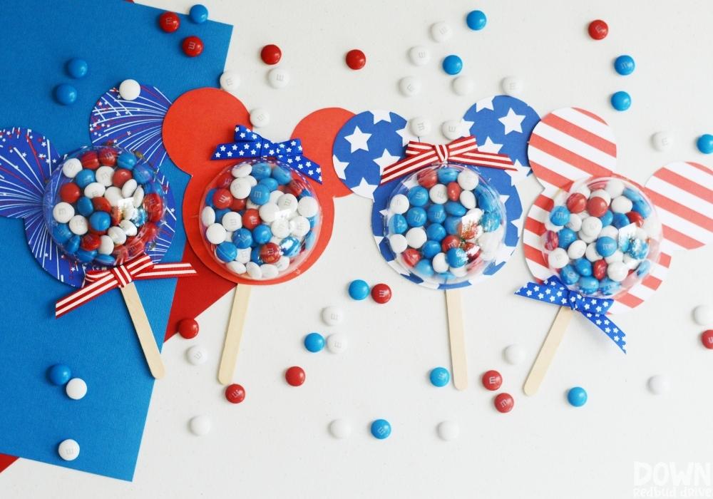 patriotic Mickey and Minnie 4th July treat pops diy