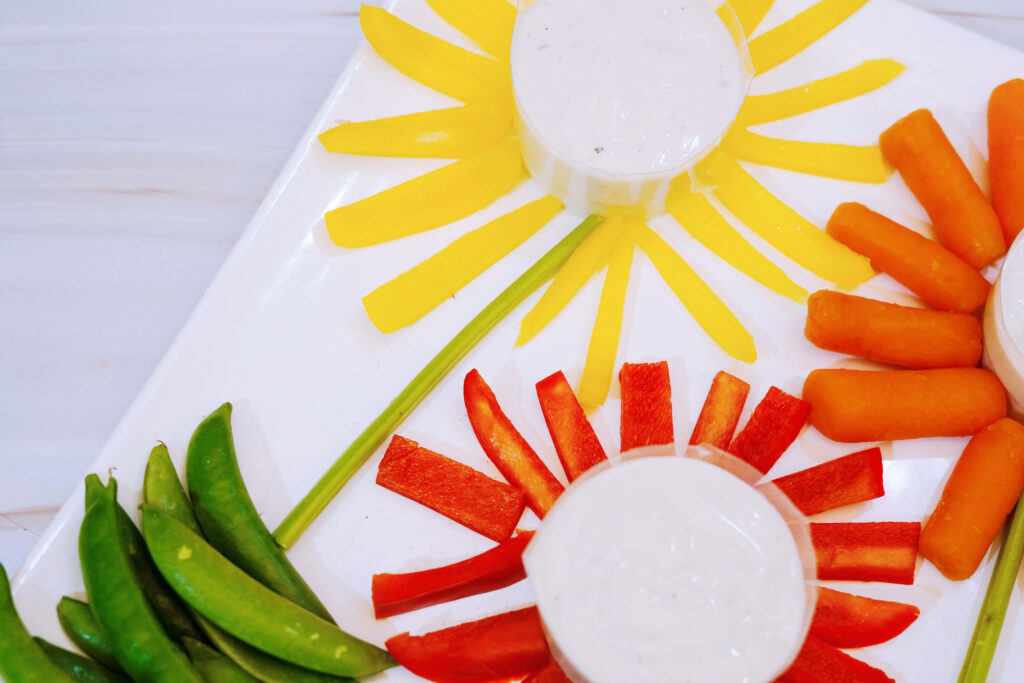 making a veggie flower tray