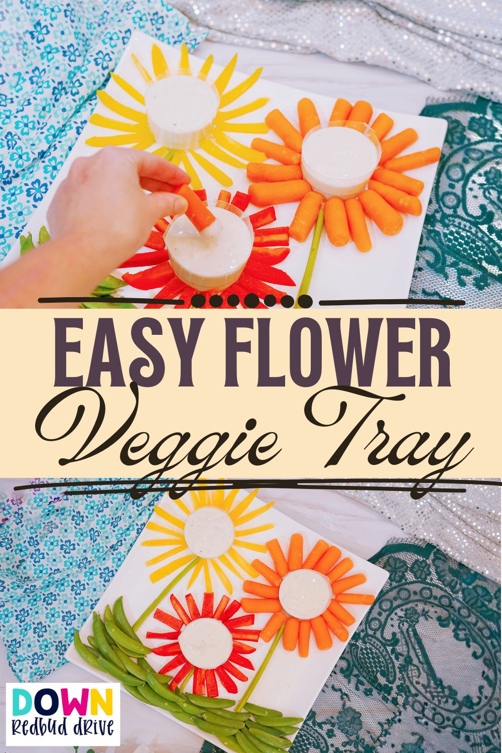 easy flower veggie tray dipping with ranch