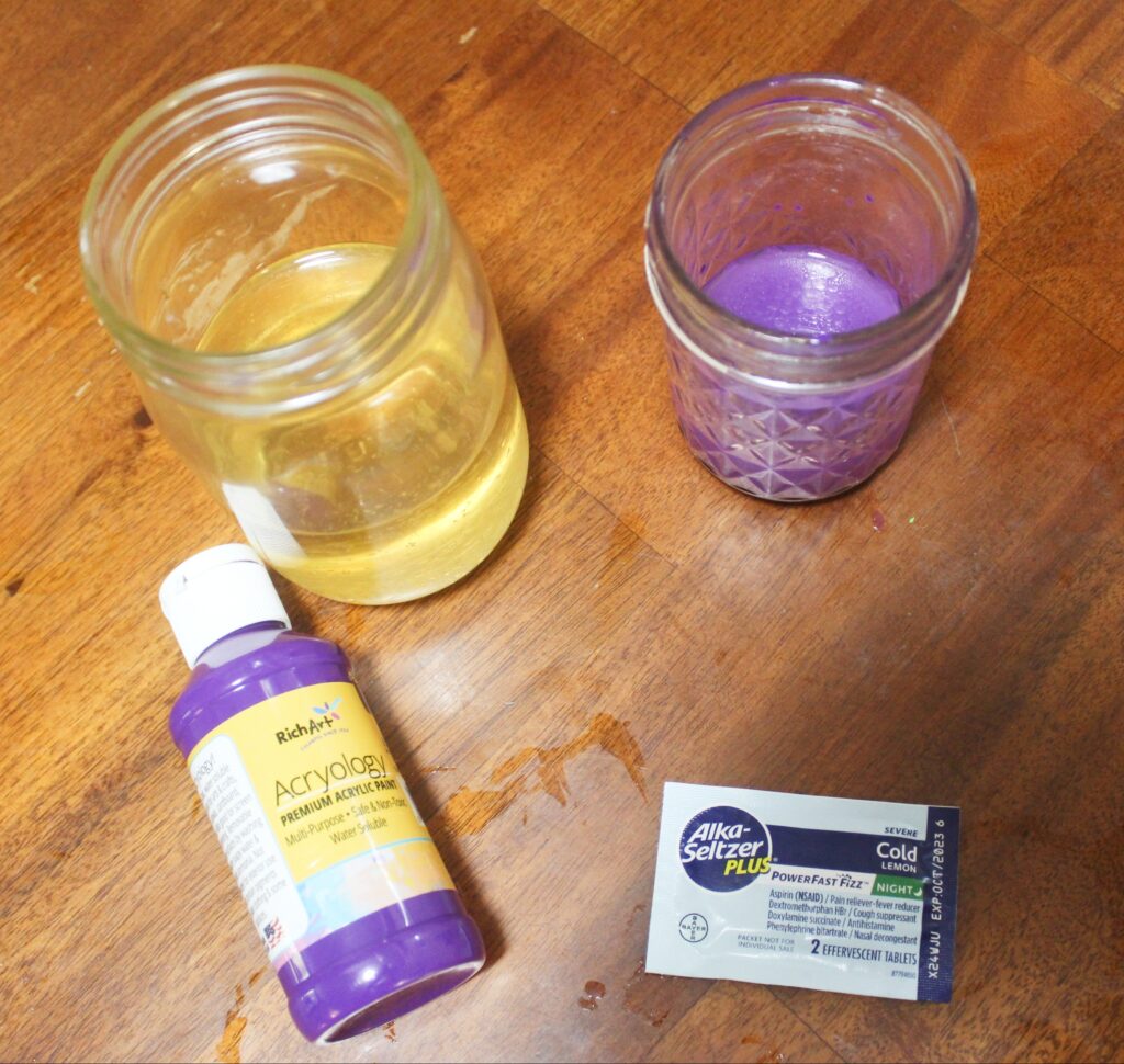 supplies for diy lava lamp in a bottle 