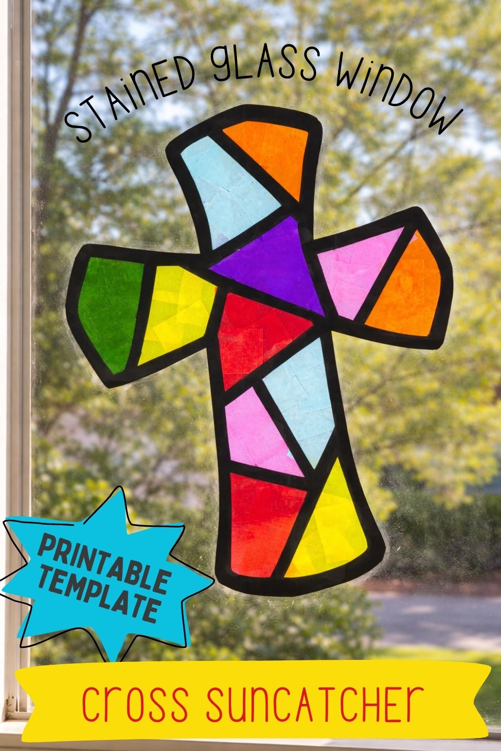 stained glass window cross suncatcher craft for Easter