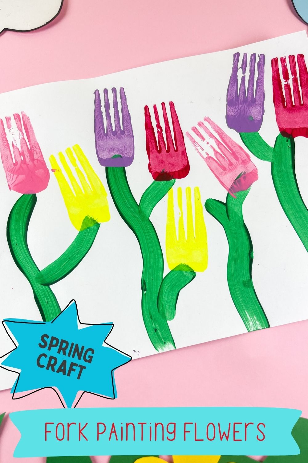 easy fork painting spring flowers craft