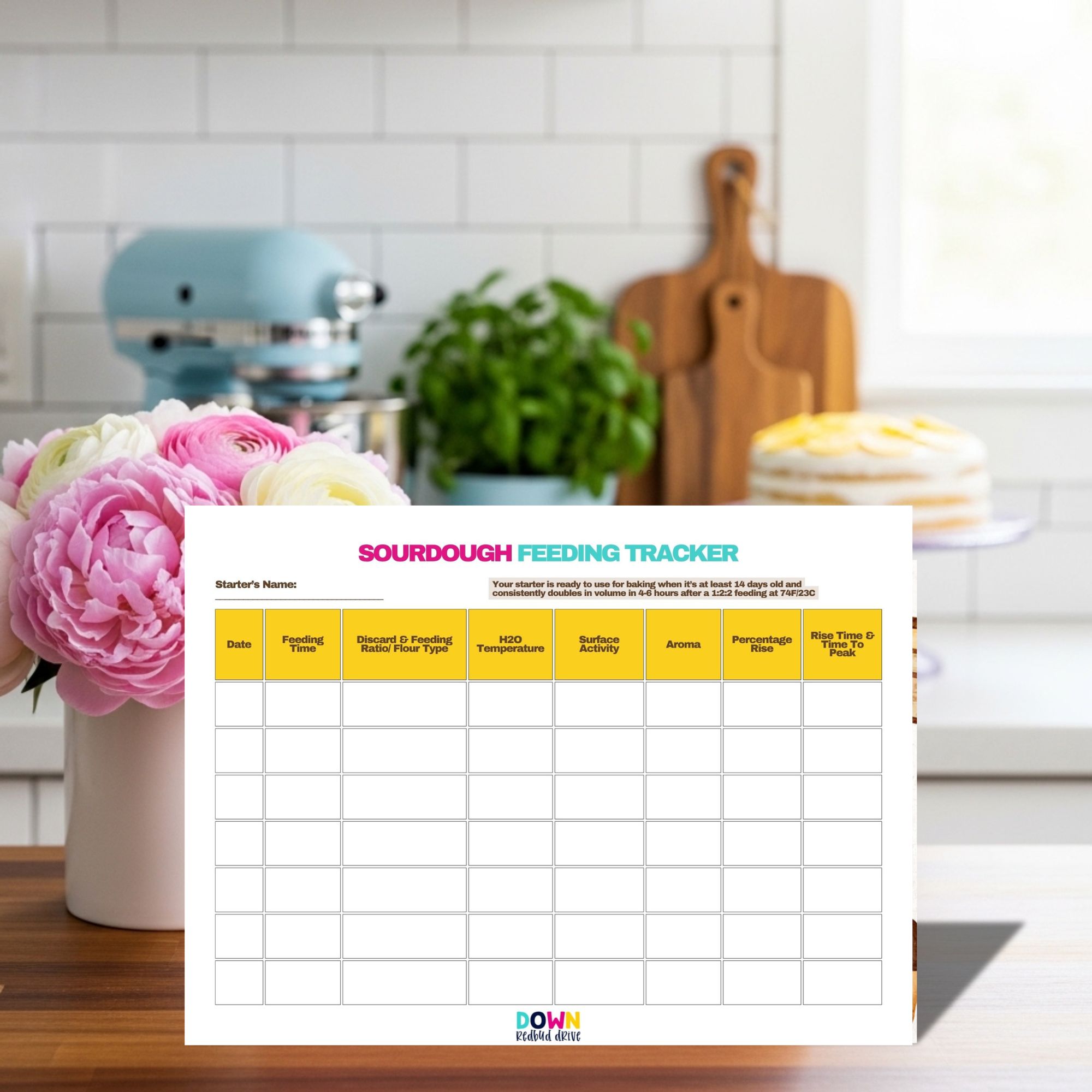 printable sourdough starter tracker chart 