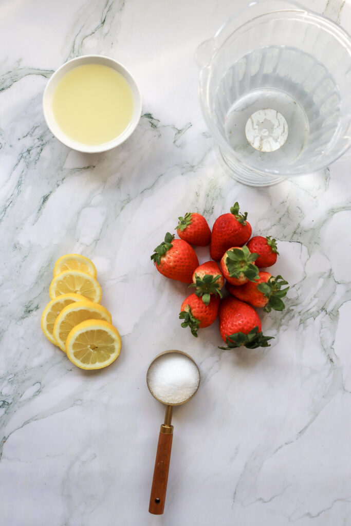 ingredients for homemade strawberry lemonade recipe