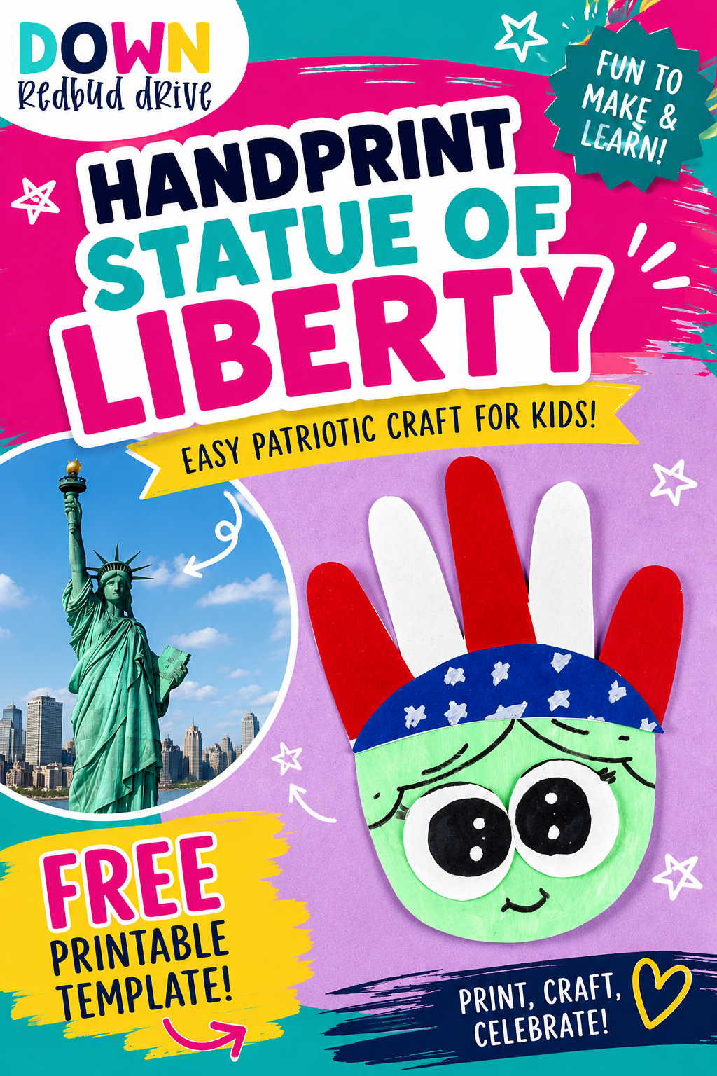 handprint Statue of Liberty craft for 4th of July and patriotic holidays