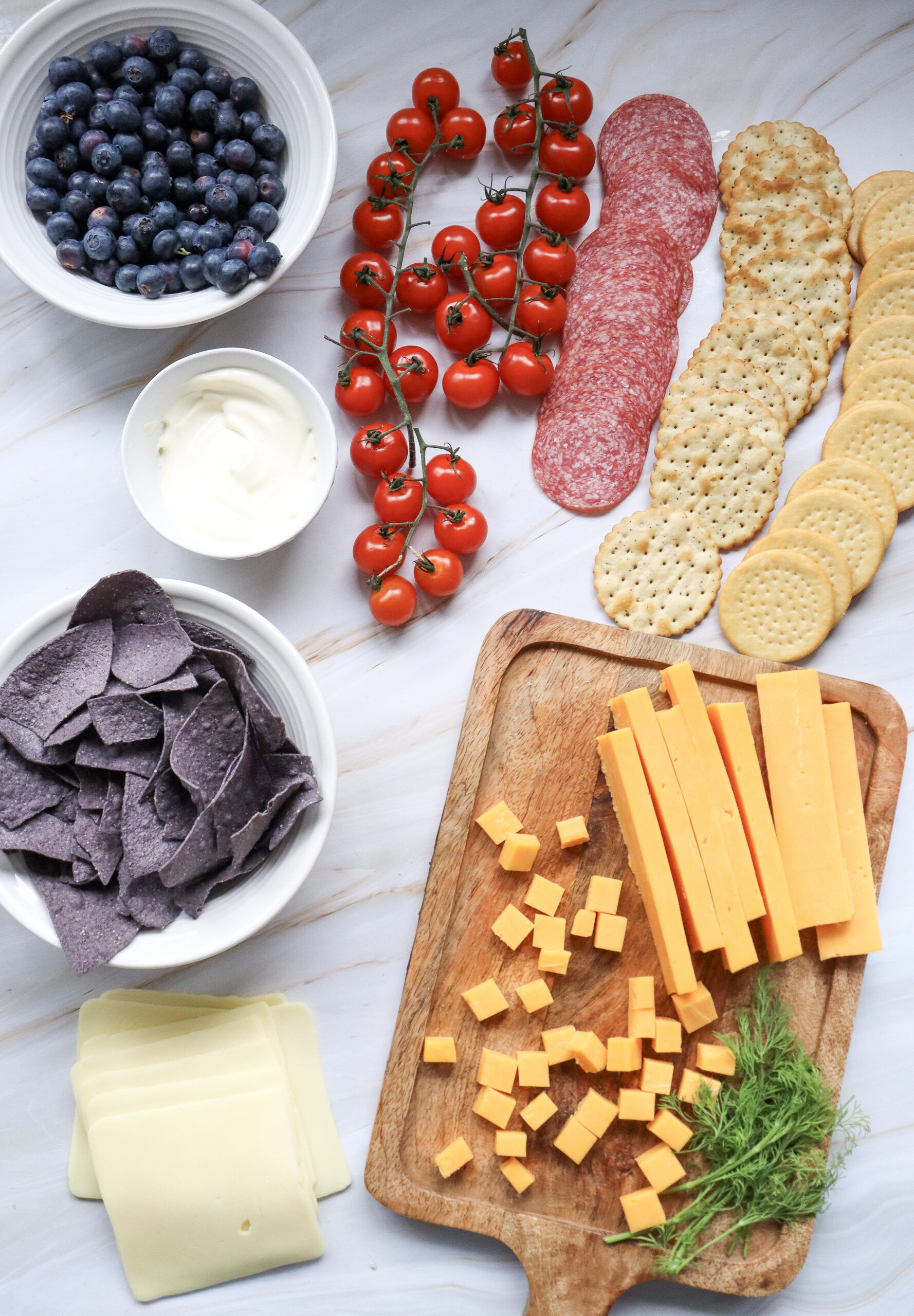 ingredients for 4th of July charcuterie board patriotic appetizer