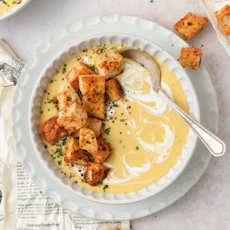 Image for Creamy Potato Leek Soup with Homemade Croutons