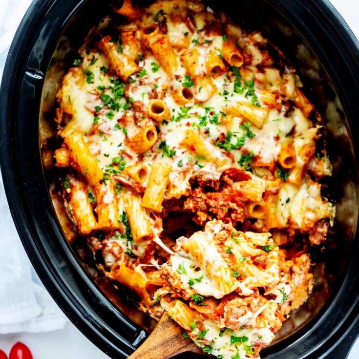 Image for Cheesy Crockpot Pizza Casserole with Ground Beef