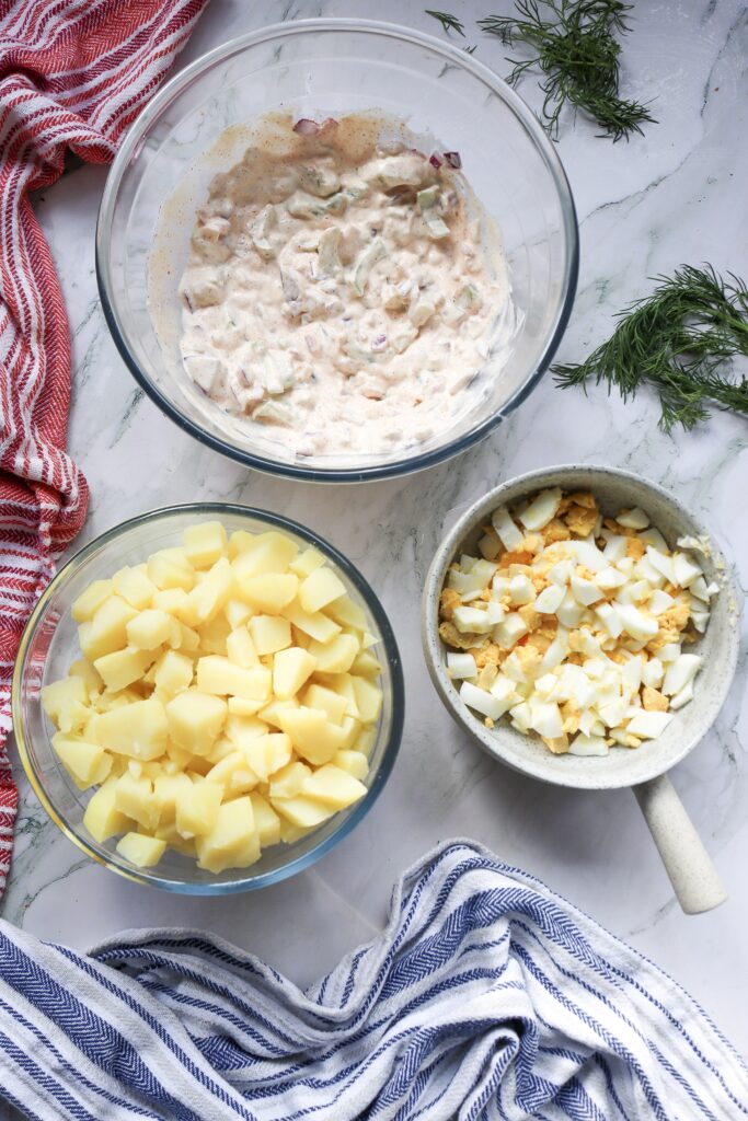 making 4th of July potato salad