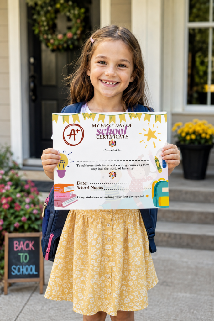 first day of school printable certificates