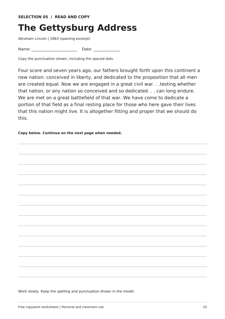 middle school copy work 