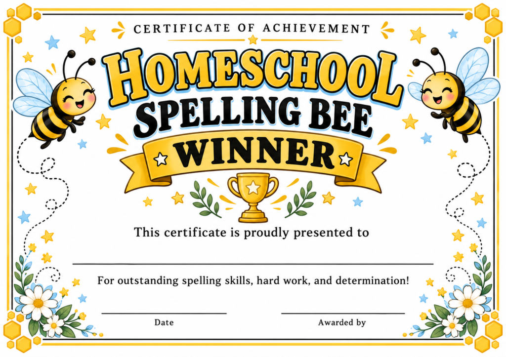 homeschool spelling bee printable certificates 