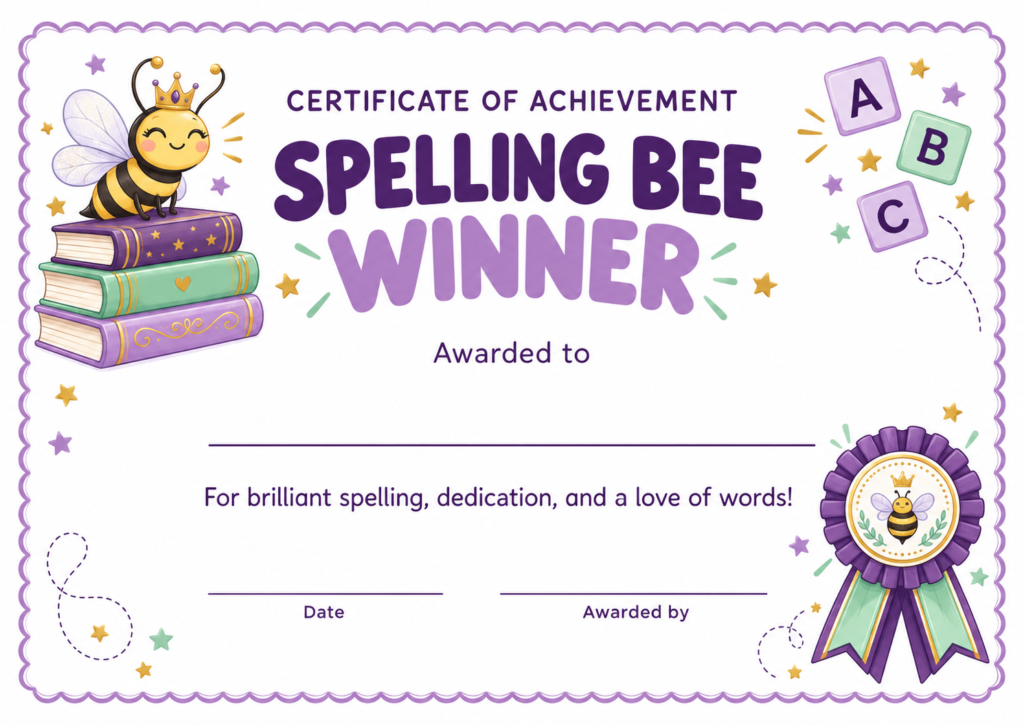spelling bee printable certificates 