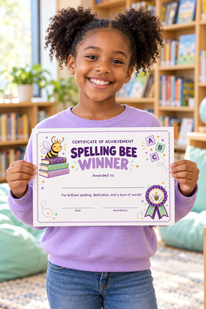girls spelling bee printable certificates 
