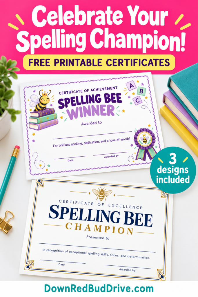 3 designs spelling bee printable certificates 
